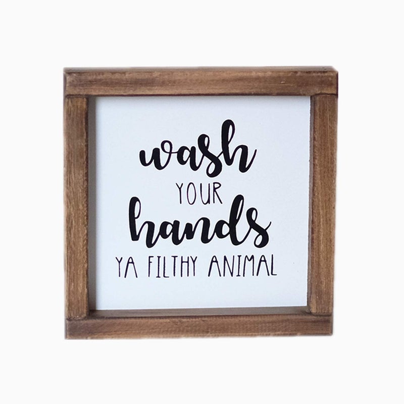 Lavender Inspired Wash Your Hands Ya Filthy Animal Sign-Funny Signs for Half Bathroom Decor-Framed Farmhouse Bathroom Wall Decor-Kids Bathroom Signs Decor-Housewarming Gift 7x7'' - Image 1